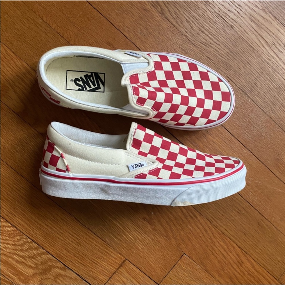 Red Checkered Vans Slip Ons